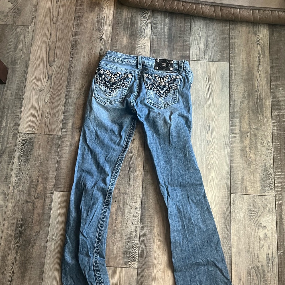 Miss Me Blue Boot Cut Jeans with Embellished Pockets